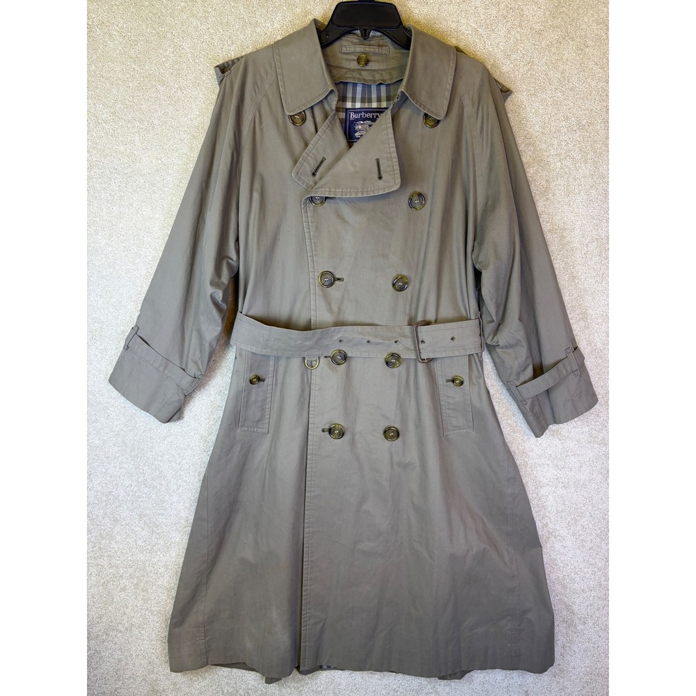Vintage Burberrys Trench Coat Men 32 Short Grey Nova Check Lining Timeless FLAWS